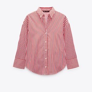 ZARA Poplin Shirt Red Stripe